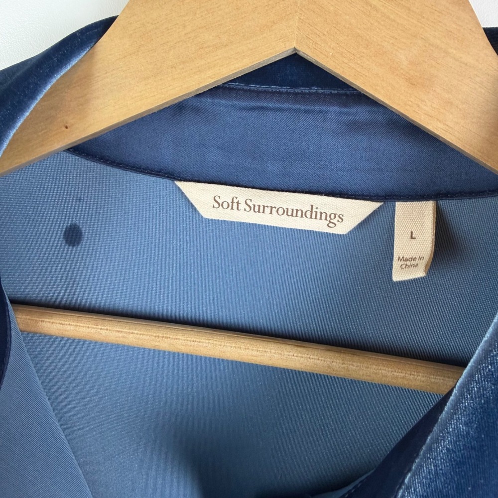 Soft Surroundings Blue Velvet Button Down Shirt Large Holiday Quiet Luxury Comfy - Picture 5 of 9